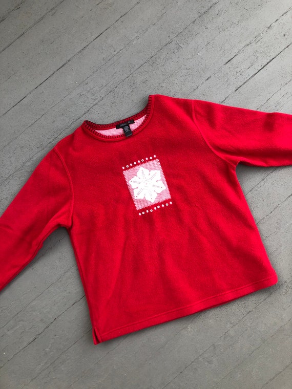 Vintage Fleece Red Holiday Snowflake Small Embell… - image 1