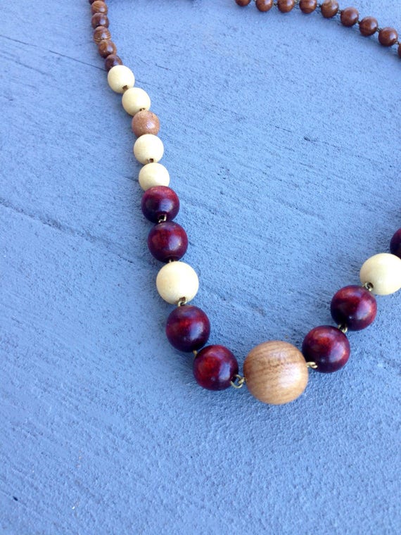 70s Boho Wood Bead Necklace // Natural Wooden Cha… - image 8