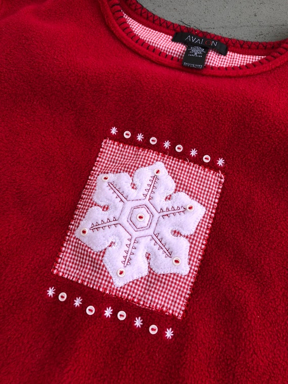 Vintage Fleece Red Holiday Snowflake Small Embell… - image 9