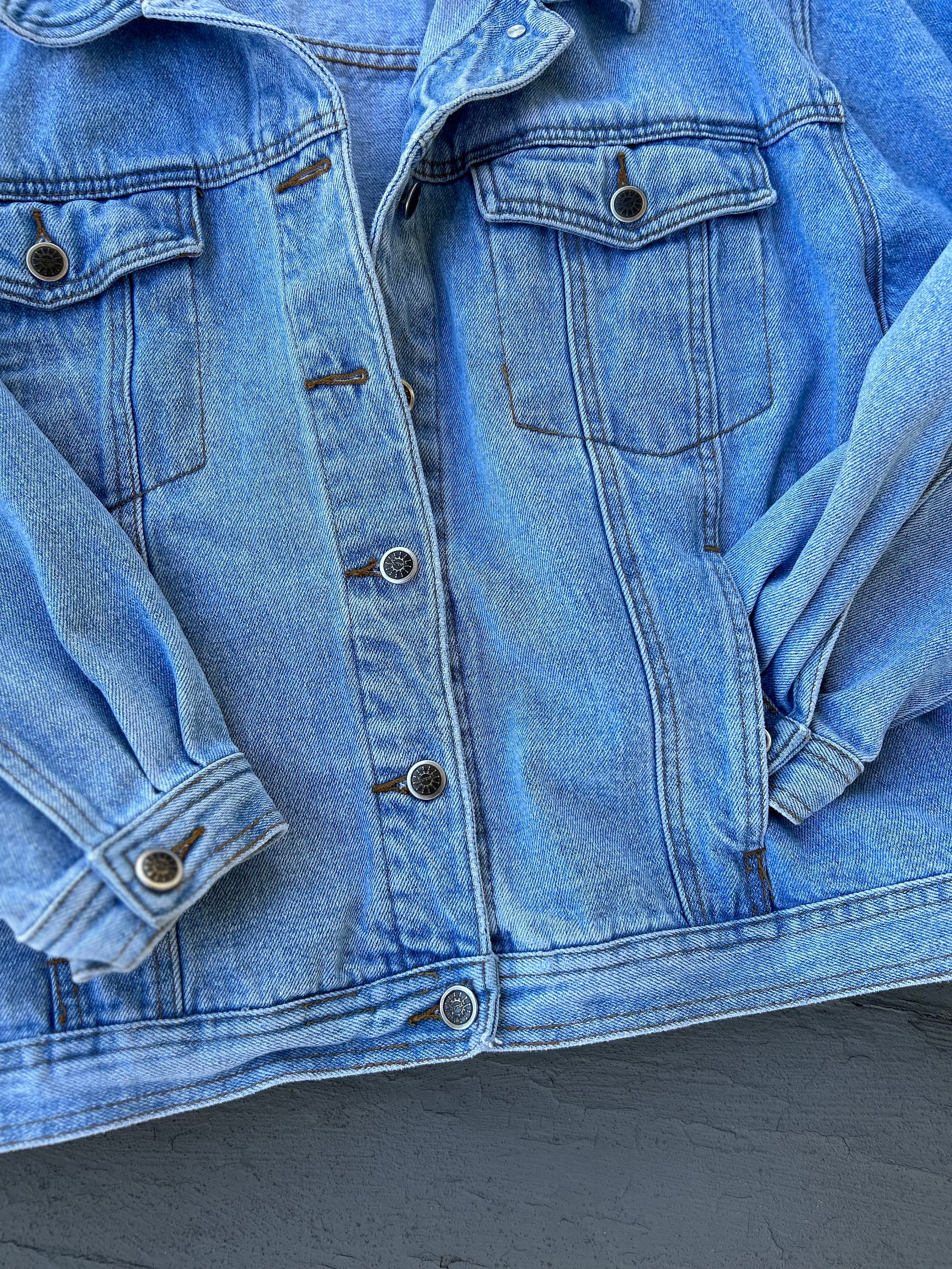 Vintage 80s Denim Jacket Large Light Acid Wash Seruchi Brand