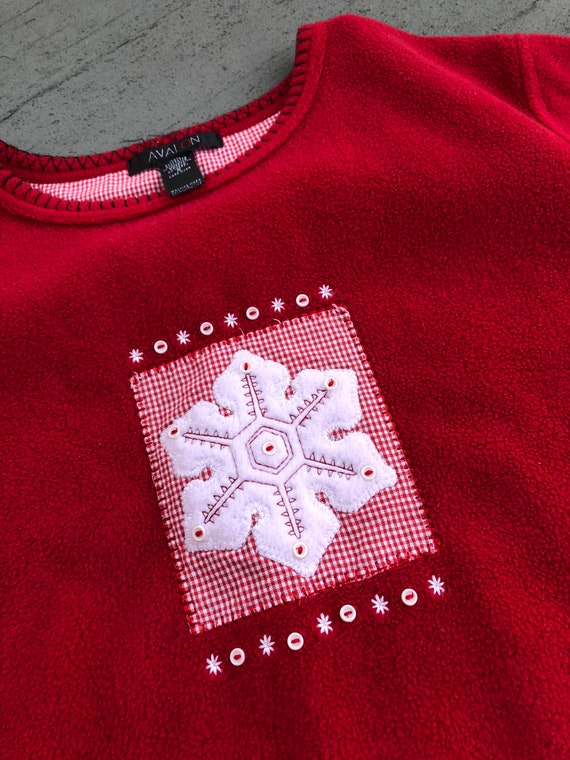 Vintage Fleece Red Holiday Snowflake Small Embell… - image 5