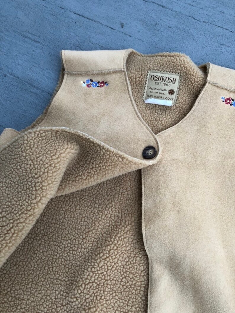 Vintage Oshkosh Suede Vest Youth Large Adult Small or Medium 90s Floral and Fleece Vest