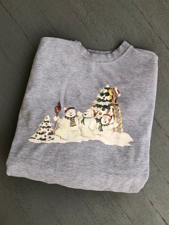 90s Snowman Winter Graphic Holiday Sweatshirt Over