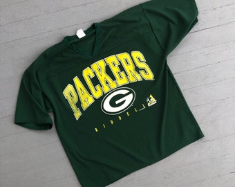 90s Riddell Jersey Tee Packers Vintage V Neck Big Large XL Green Bay