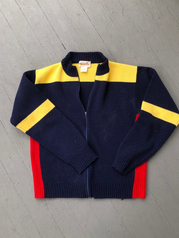 80s 70s Primary Colors Zipper Cardigan Large Funky