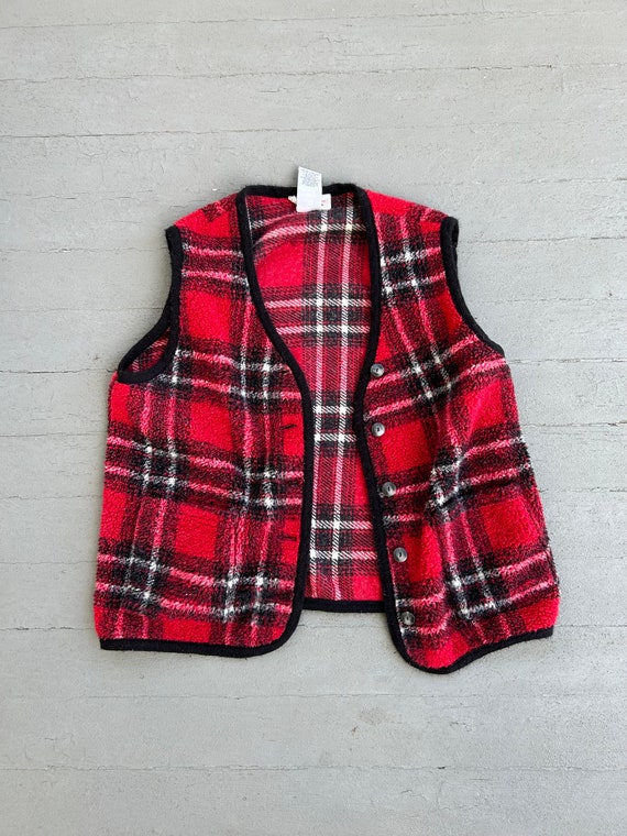 Vintage Plaid Fleece Vest Talbots Large 80s 90s L… - image 3