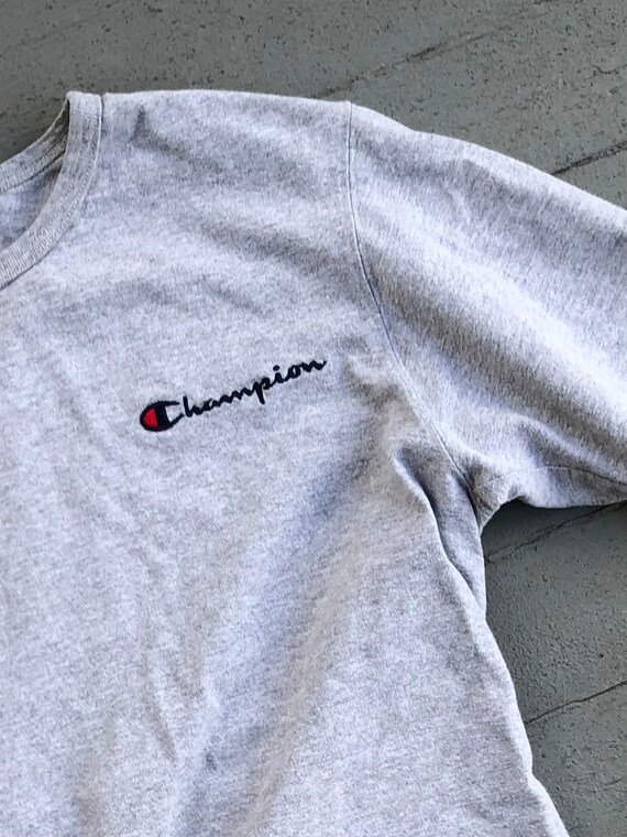 Vintage Champion Logo Gray Basic TShirt Medium 70… - image 3