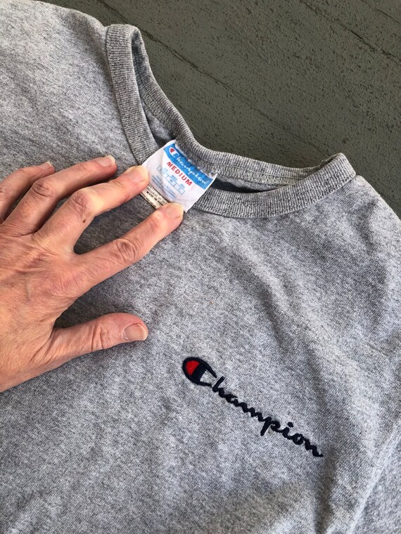 Vintage Champion Logo Gray Basic TShirt Medium 70… - image 2