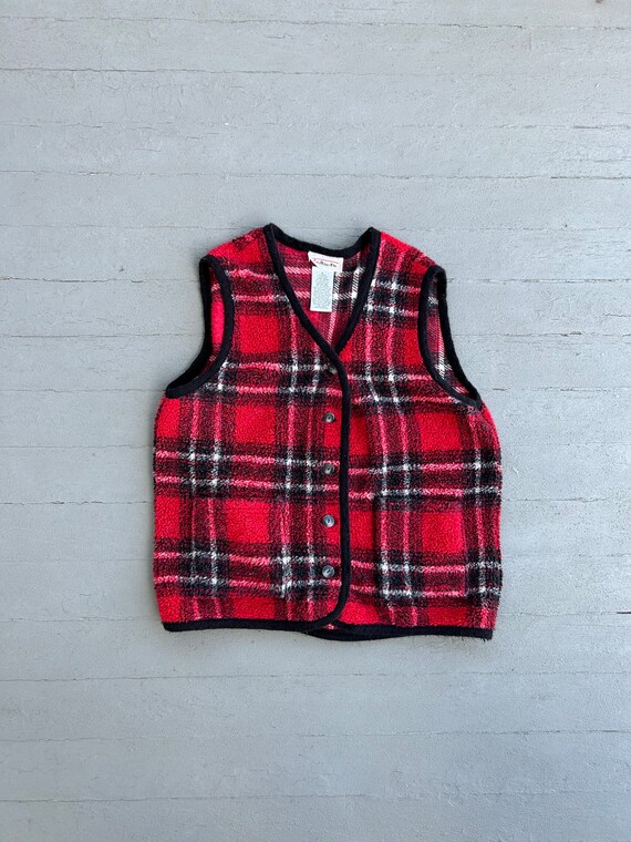 Vintage Plaid Fleece Vest Talbots Large 80s 90s L… - image 1