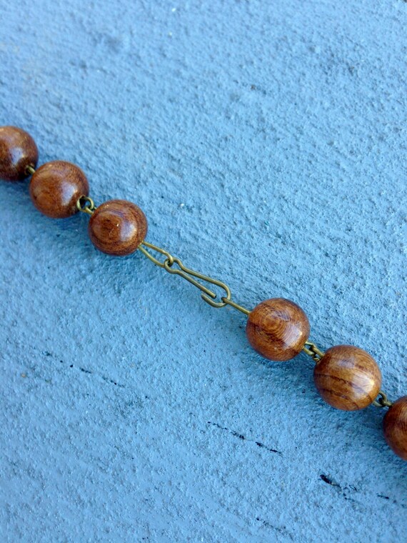 70s Boho Wood Bead Necklace // Natural Wooden Cha… - image 5