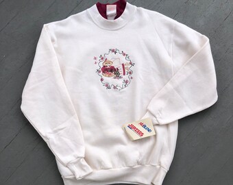 Embroidered Gardener Pullover Birdhouse Sweater Sweatshirt Medium Oversized Floral