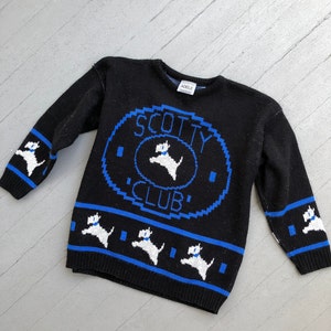 Vintage 80s Adele Scotty Club Graphic Sweater // Dog Lover Pullover // Blue Black