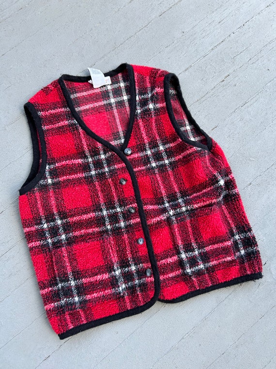 Vintage Plaid Fleece Vest Talbots Large 80s 90s L… - image 9