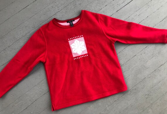 Vintage Fleece Red Holiday Snowflake Small Embell… - image 7
