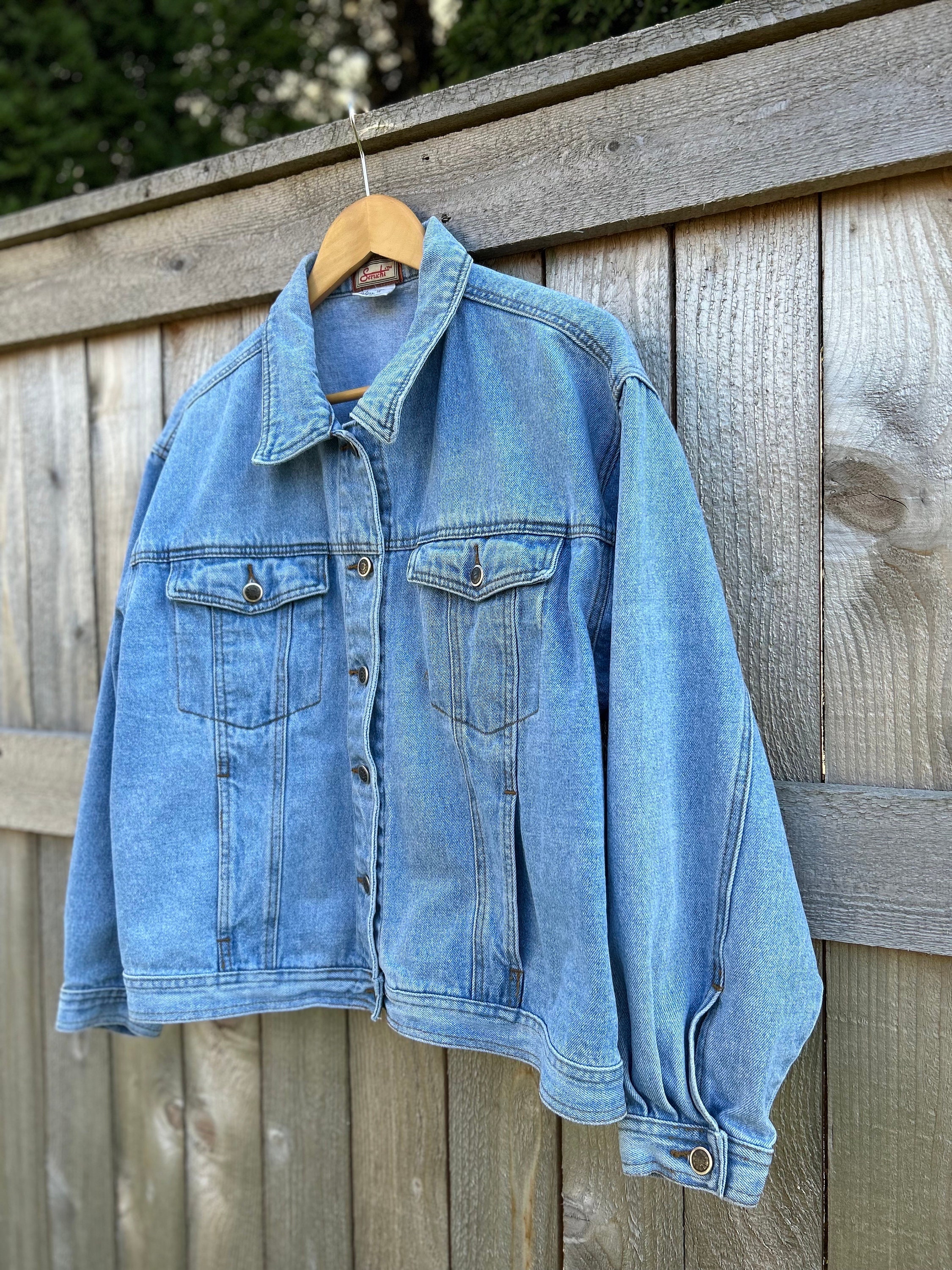 Vintage 80s Denim Jacket Large Light Acid Wash Seruchi Brand