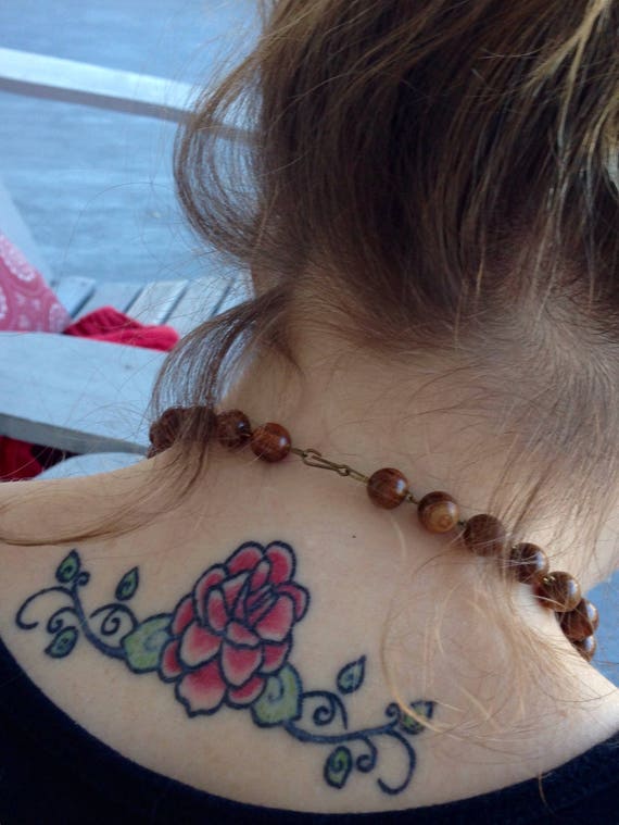 70s Boho Wood Bead Necklace // Natural Wooden Cha… - image 9