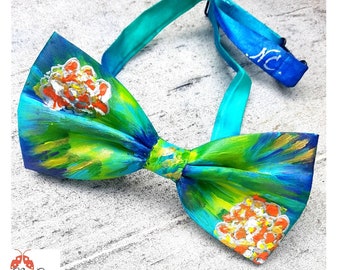 Silk satin man bowtie,hand painted necktie,prom necktie,wedding guest bowtie,groom necktie,page bow tie,suit tuxedo bowtie,handmade luxury
