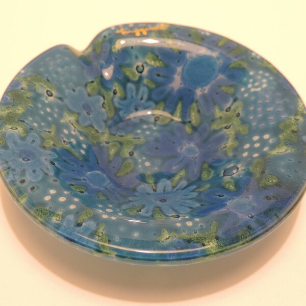 Midcentury Higgins Art Glass Floral Country Garden Pattern Ashtray