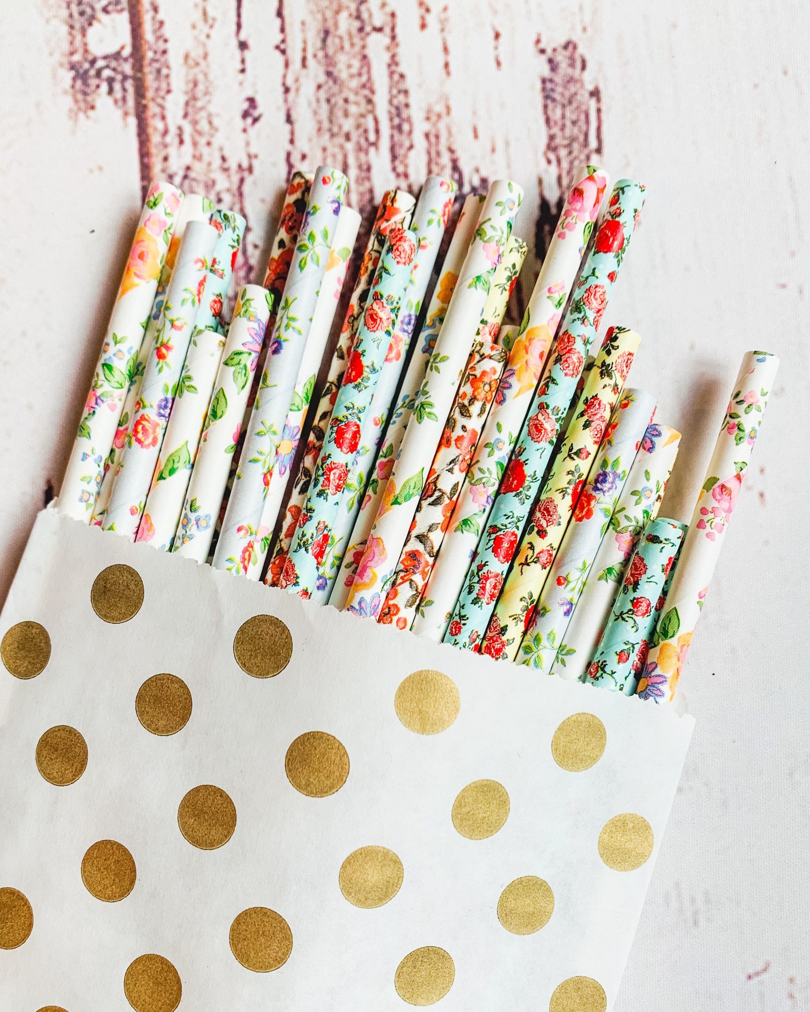 Floral paper strawsset of 25 garden party straws tea party Etsy