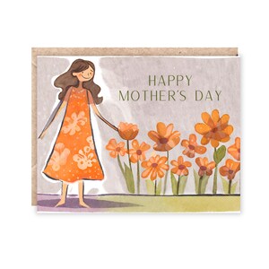 Floral Mother&#39;s Day Card: Orange Flower Girl Illustration