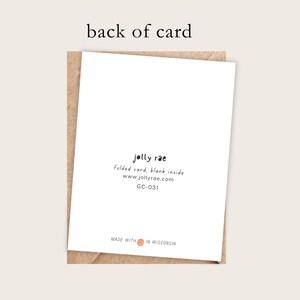 Shows back of card which has company name, website, sku and made in wisconsin.