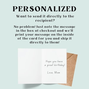 Shows that the card can be personalized with a printed message on the inside and shipped directly to the recipient.