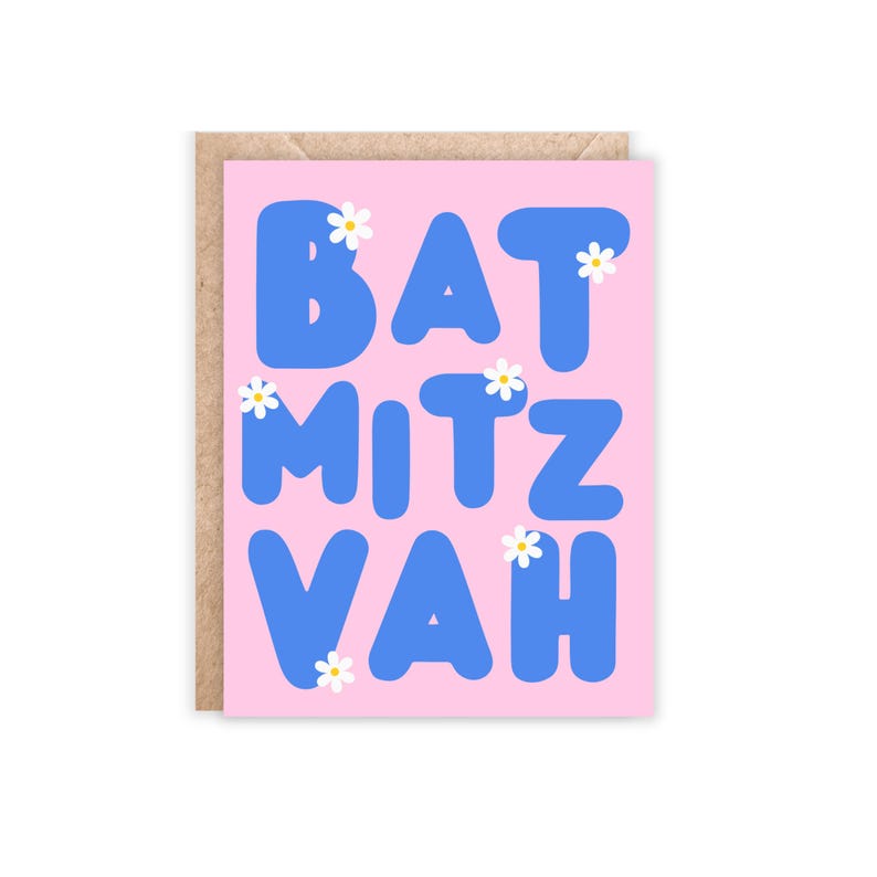 Bold Pink Bat Mitzvah Card: Blue Letters, White Daisies - Etsy