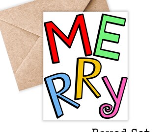 Merry Card Set: Boxed Holiday Cards with Kraft Envelopes