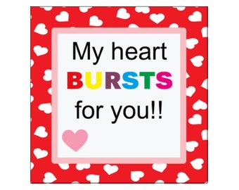 INSTANT DOWNLOAD Valentine | My Heart Bursts for You | Starbursts School Valentines | School Valentine's Day Tags | Class Valentines