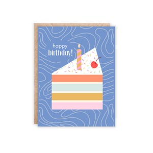 Abstract Birthday Cake Slice Greeting Card: Make a Wish