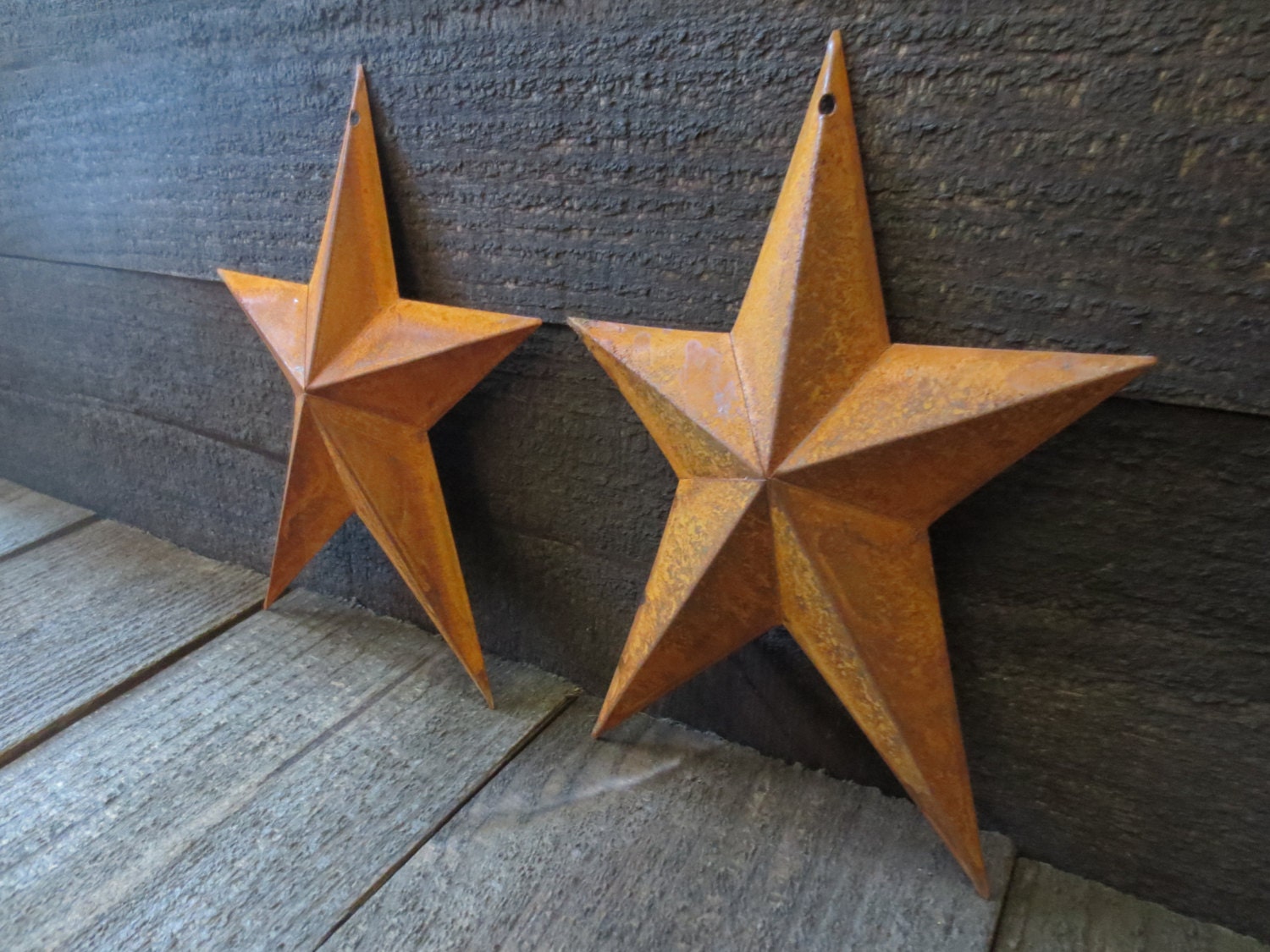 Rusty Star Designs Lot of 2 Rusty Whimsical Tin Barn Stars 8 Inches Tall Primitive Country ...