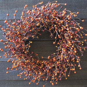 Rustic Berry Wreath with Orange Burgundy Brown Tan and Deep Plum Mixed Berries Primitive Country Cottage Fall Autumn Colors