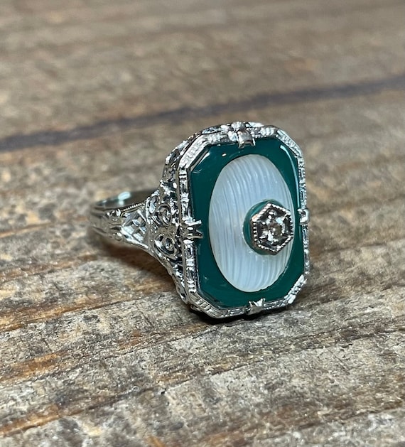 Exquisite Art Deco Camphor Chrysoprase and Diamond