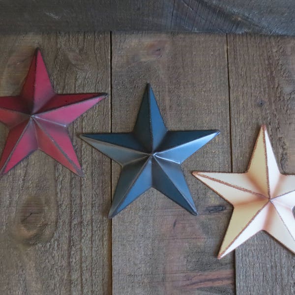 Set of 3 Country Primitive 6 inch Red White and Blue Barn Stars Rustic Patriotic USA Americana Rustic Craft Supplies Wall Decor