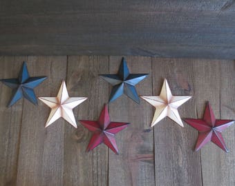 Set of 6 Country Primitive 6" Red White and Blue Barn Stars Rustic Patriotic USA Americana Craft Supplies Wall Decor