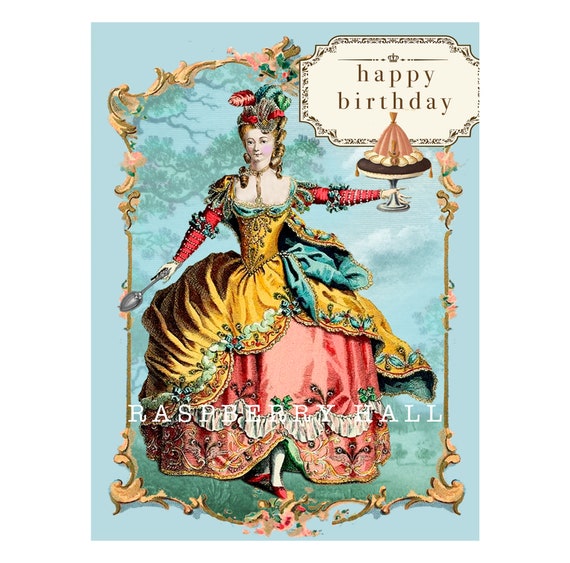 A 02 Marie Antoinette Birthday Card Rococo Lady With Cake Etsy