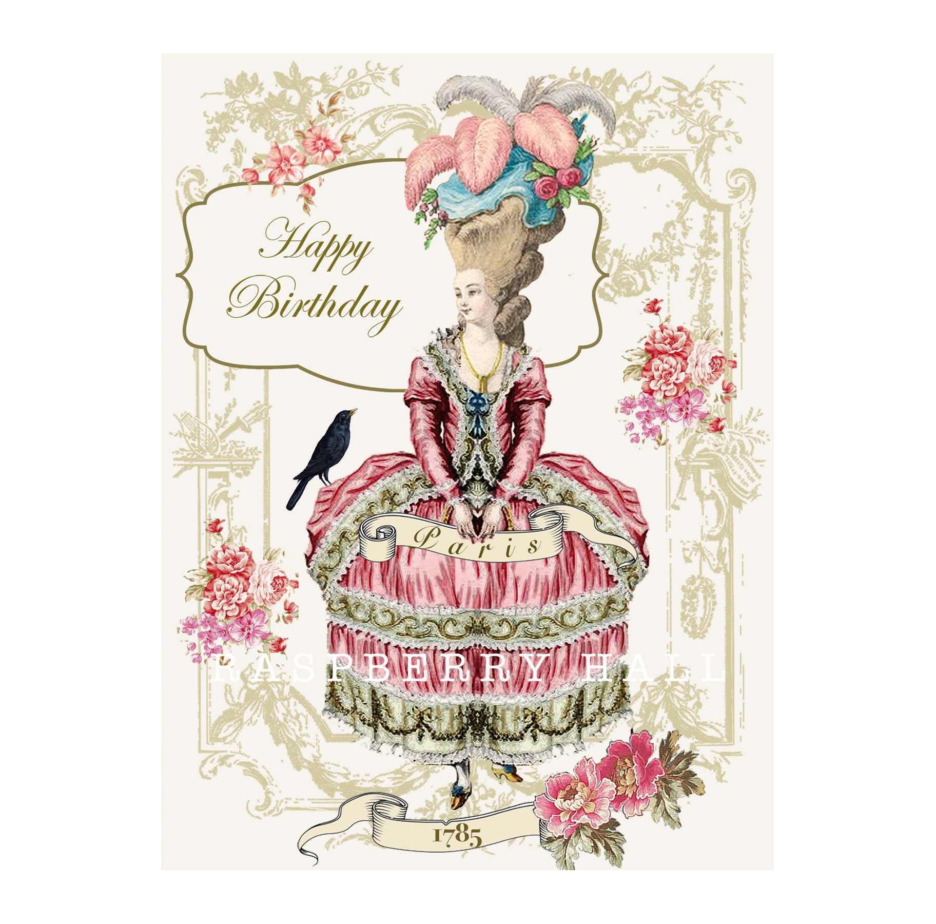 A 42 Marie Antoinette Paris Card Birthday Queen Floral Etsy