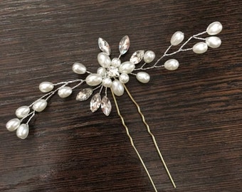 Silver bridal hair pins, bridal hair accessories, wedding hair accessories, pearl wedding hair pins, rhinestone and pearl hair pins