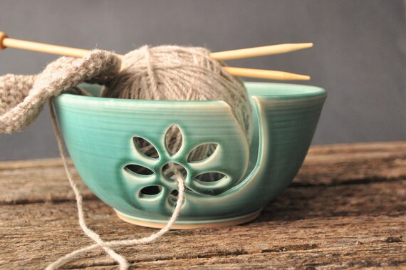 Ceramic yarn bowls for knitting Floral large yarn bowl 