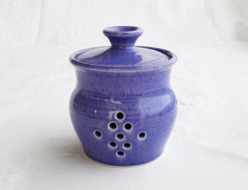 Ceramic garlic keeper blue wheel thrown garlic holder Etsy