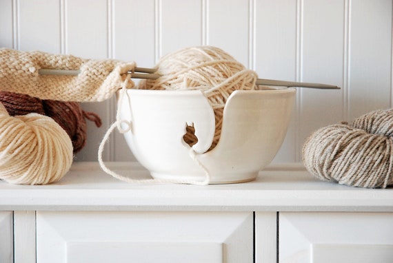 Matte White Ceramic Cat Yarn Bowl Perfect Gift for Knitters!