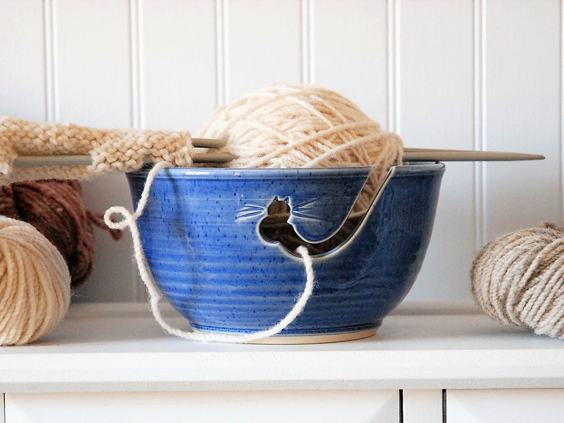 White Cat Ceramic Yarn Bowl Knitting Bowl Crochet Bowl Etsy UK