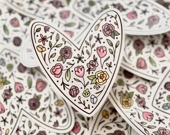 Floral Heart Sticker - Dishwasher and Waterproof Safe - Professionally Printed.