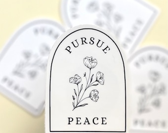 Black and White Pursue Peace - JW convention Sticker - Dishwasher and Waterproof Safe - Professionally Printed