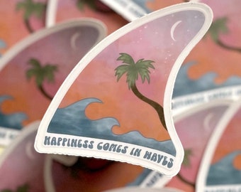 Happiness Comes In Waves Surf Sticker