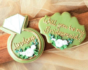Engagement, Bridesmaid, or Save The Date Sugar Cookies, Hand Decorated, DELICIOUS!! Gift Boxed Sets, All Customizable, Order 15+ days ahead