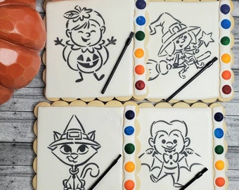 Halloween Paint Your Own Sugar Cookies, PYO Cookies, Decorated Sugar Cookies, Kids Activity and Gift, Edible Paint