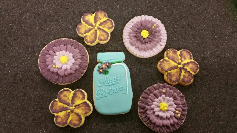 Happy Birthday Mason Jar And Floral Decorated Sugar Cookies Etsy