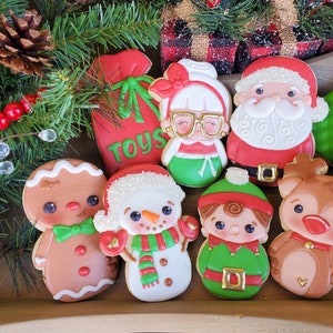 Santa and Friends, Christmas Cookies, Decorated Sugar Cookies, Set of 8 Cookies, DELICIOUS! Order 15 days ahead.