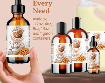 Natural Sweet Almond Oil 2oz for Massage, Skin and Hair - Carrier Oil for Skin, Hair, Massage, DIY Skincare, Soap and Lotion Making